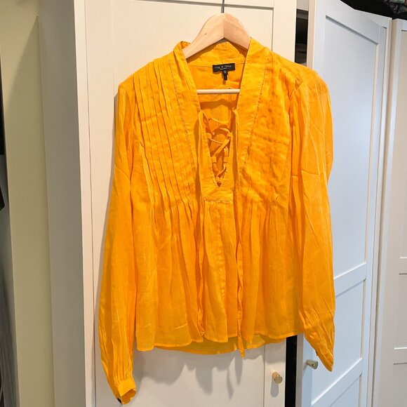 NWOT Rag & Bone Sachi Lace-Up Split Neck Silk Blend Blouse - Picture 3 of 5
